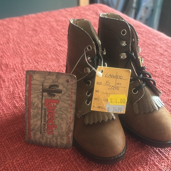Laredo Toddler 5 Kiltie Roper Boots Leather Cowboy Rodeo Western Laces Horses - Picture 3 of 5